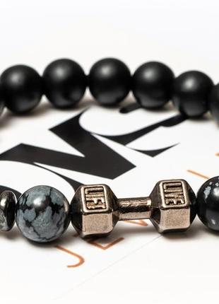 Shungite, landscape jasper, obsidian, hematite bracelet for men or women, strong3 photo