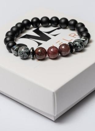 Shungite, obsidian, garnet, hematite bracelet for men or women, emotional2 photo