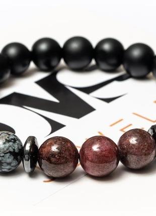 Shungite, obsidian, garnet, hematite bracelet for men or women, emotional3 photo