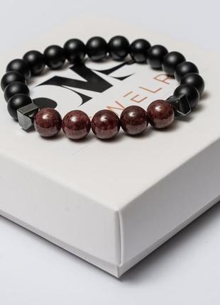 Shungite, garnet, hematite bracelet for men or women, garnet's style2 photo