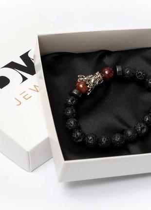 Lava stone, garnet, hematite bracelet for men or women, red dragon4 photo