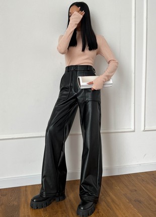 Palazzo pants made of eco leather City black