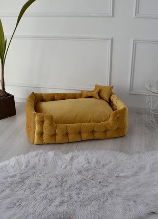 Gold luxury handmade dog bed size - 43.3x27.5 in. (110x70 cm.)