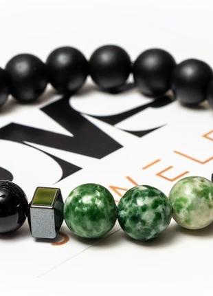 Shungite, agate, hematite bracelet for men or women, black and green agate3 photo