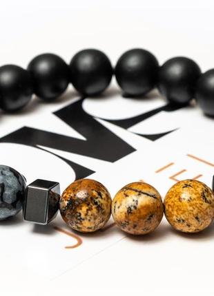 Shungite, obsidian, landscape jasper bracelet, emotional jasper braselet3 photo