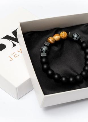 Shungite, obsidian, landscape jasper bracelet, emotional jasper braselet4 photo