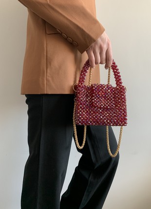 Bag made of bright burgundy beads3 photo
