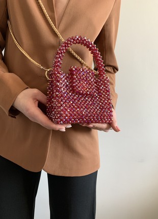 Bag made of bright burgundy beads6 photo
