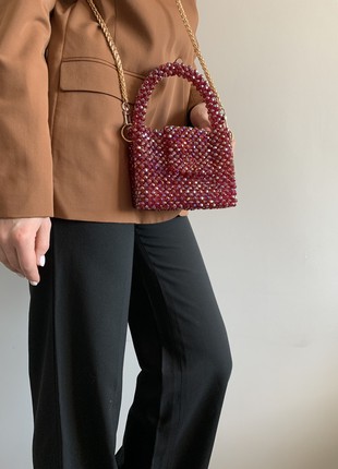 Bag made of bright burgundy beads8 photo