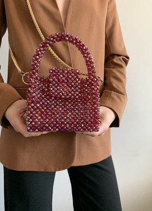 Bag made of bright burgundy beads9 photo