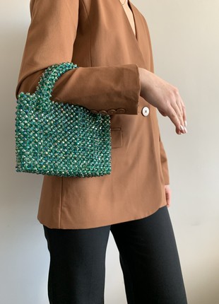 Classic green bag made of crystal beads2 photo