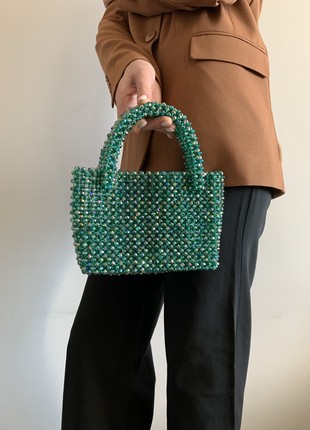 Classic green bag made of crystal beads5 photo