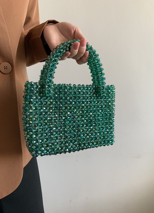 Classic green bag made of crystal beads4 photo