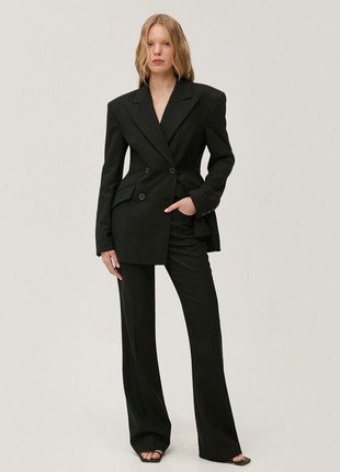 Flared black pants made of suiting fabric with wool2 photo