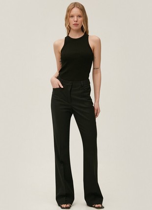 Flared black pants made of suiting fabric with wool3 photo