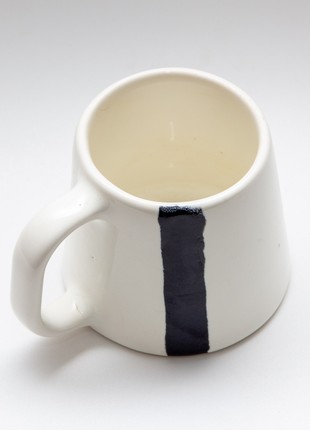 Handmade white ceramic mug with a black stripe2 photo