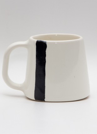Handmade white ceramic mug with a black stripe1 photo