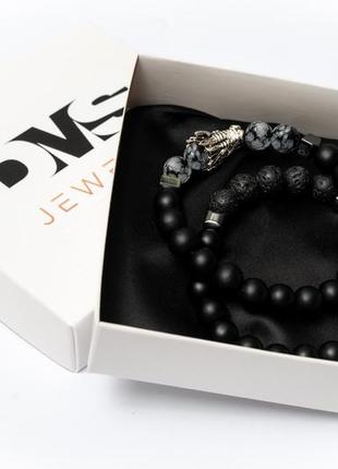 Shungite, lava stone, obsidian, hematite double bracelet grey dragon4 photo