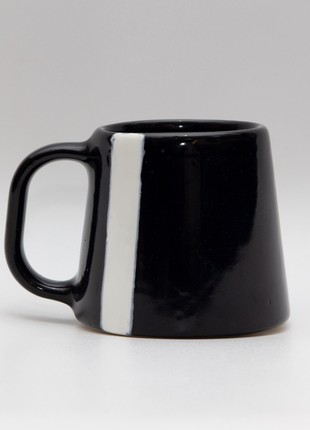 Handmade black ceramic mug with a white stripe4 photo