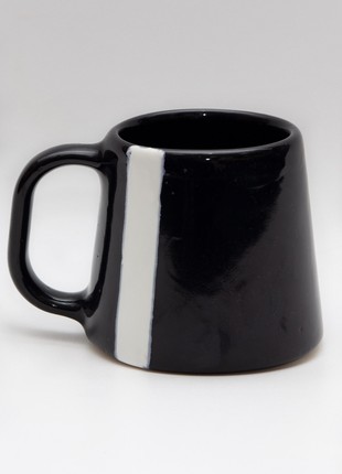 Handmade black ceramic mug with a white stripe1 photo