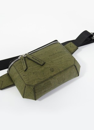 Natural cork chest bag Veikata in army green color3 photo