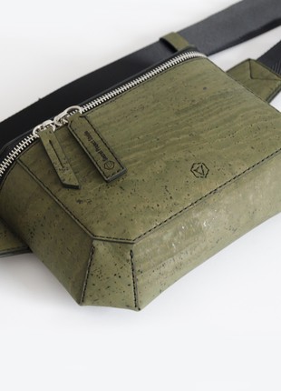 Natural cork chest bag Veikata in army green color4 photo