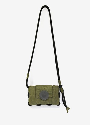 Crossbody bag Sunset in army green cork and black stone2 photo