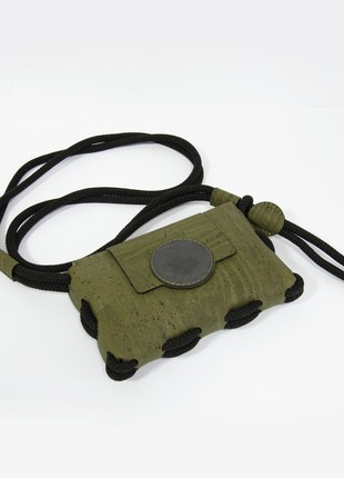 Crossbody bag Sunset in army green cork and black stone4 photo