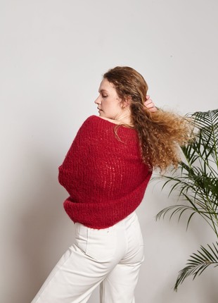 Red hand-knitted sweater4 photo