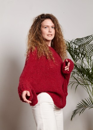 Red hand-knitted sweater5 photo