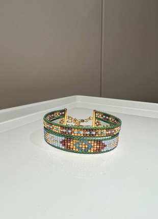 Double bracelet Emerald in green, blue shades with gold and bronze.2 photo