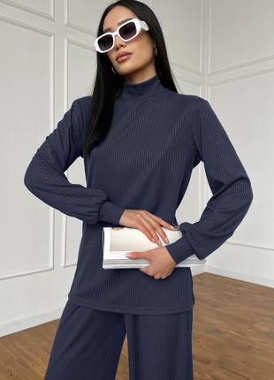 A suit of tunic and culotte in dark blue color3 photo