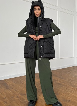 Long vest with a hood in black5 photo
