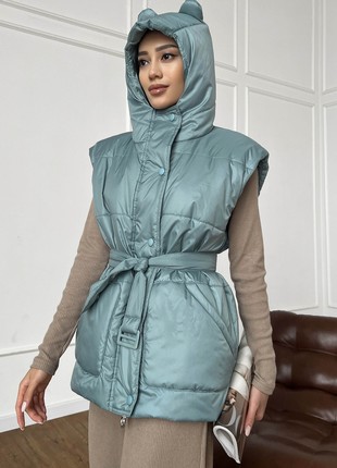 Long waistcoat with a hood in olive color2 photo