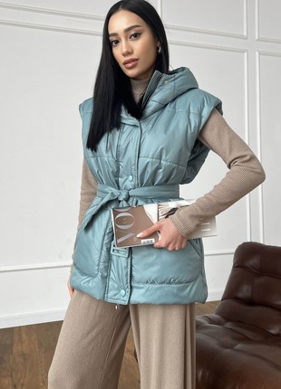 Long waistcoat with a hood in olive color