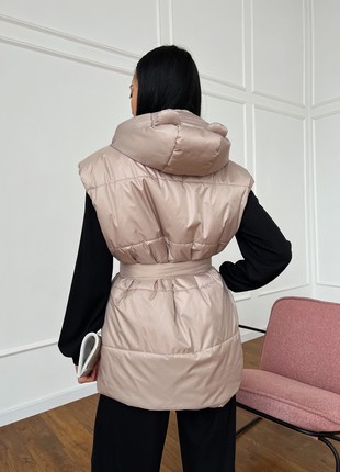 Long vest with a hood in beige color7 photo