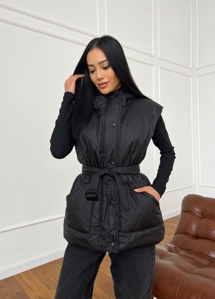 Long vest with a hood in black7 photo