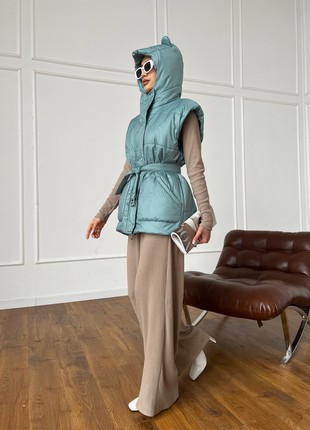 Long waistcoat with a hood in olive color7 photo