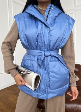 Long vest with a hood in blue color8 photo