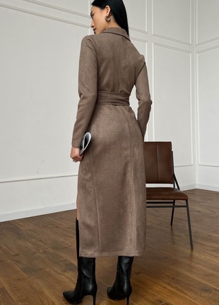Elegant midi dress made of faux suede in cappuccino color5 photo