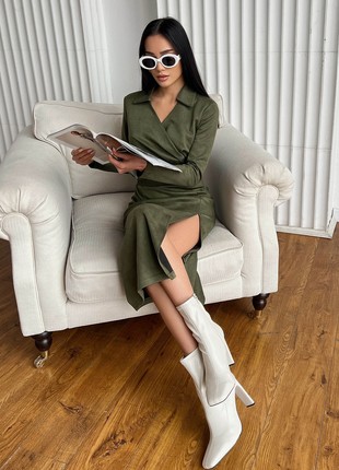 Elegant khaki faux suede midi dress4 photo