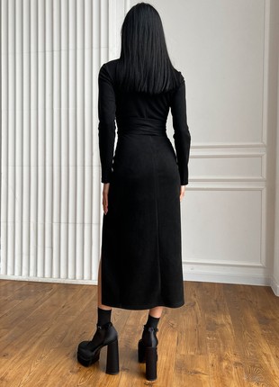 Elegant midi dress made of artificial suede in black color3 photo