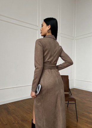 Elegant midi dress made of faux suede in cappuccino color9 photo
