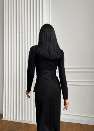 Elegant midi dress made of artificial suede in black color7 photo
