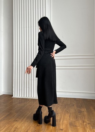 Elegant midi dress made of artificial suede in black color8 photo