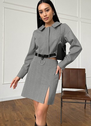 Two-piece suit jacket and skirt in gray color
