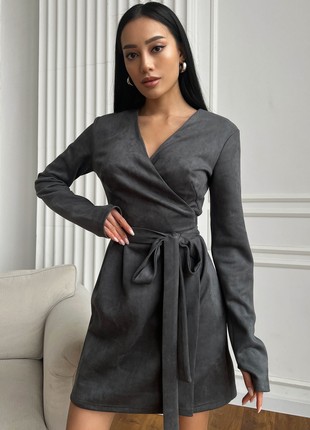 Elegant smelling dress made of artificial suede in gray color