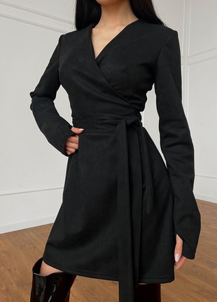 Elegant smelling dress made of artificial suede in black color2 photo