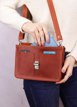 Women's leather briefcase bag with top handle and shoulder strap / Brown - 10236 photo