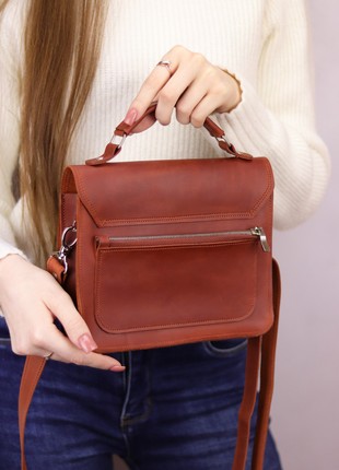 Women's leather briefcase bag with top handle and shoulder strap / Brown - 10235 photo
